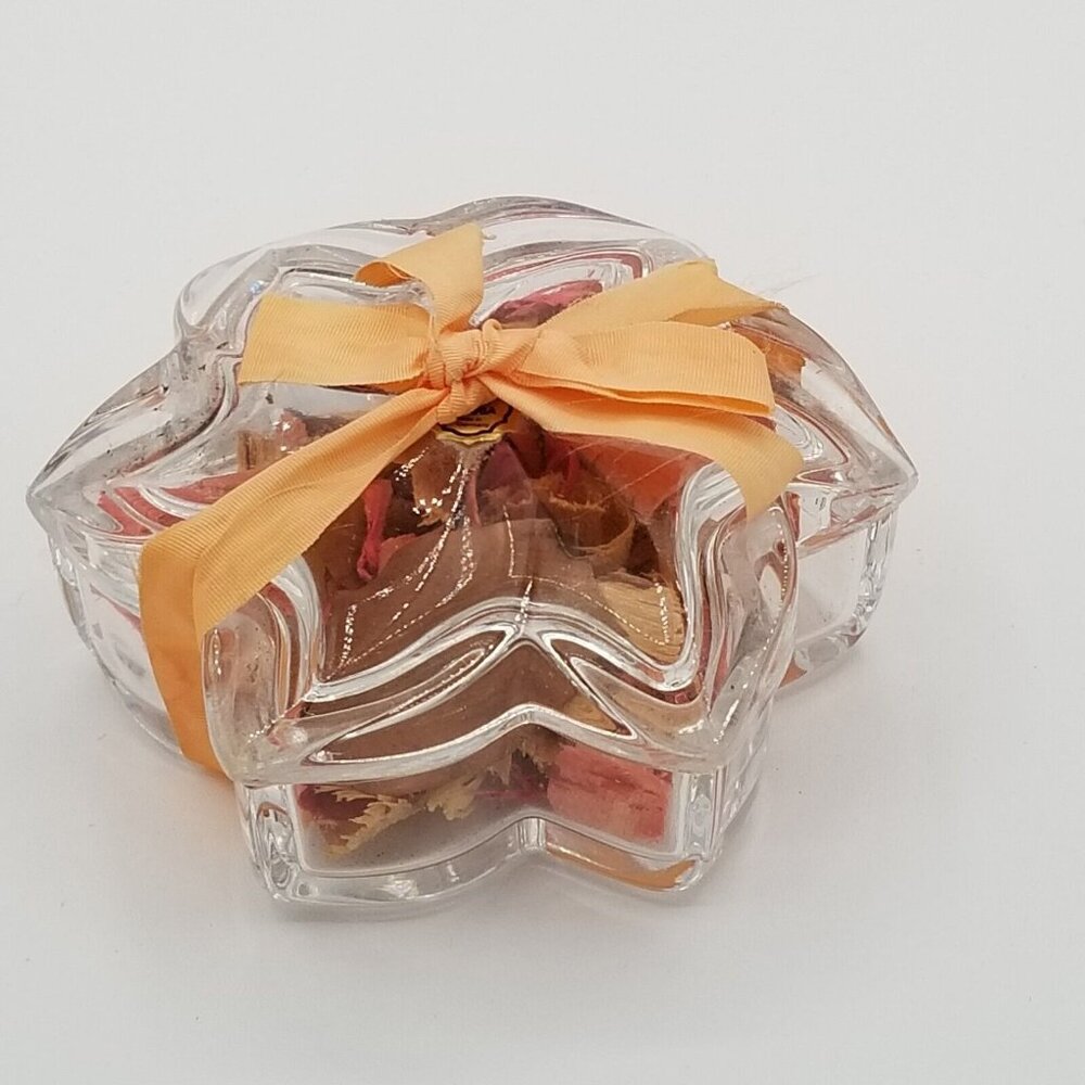 Vintage Star Flower Clear Glass Vanity Trinket Box w/ Lid